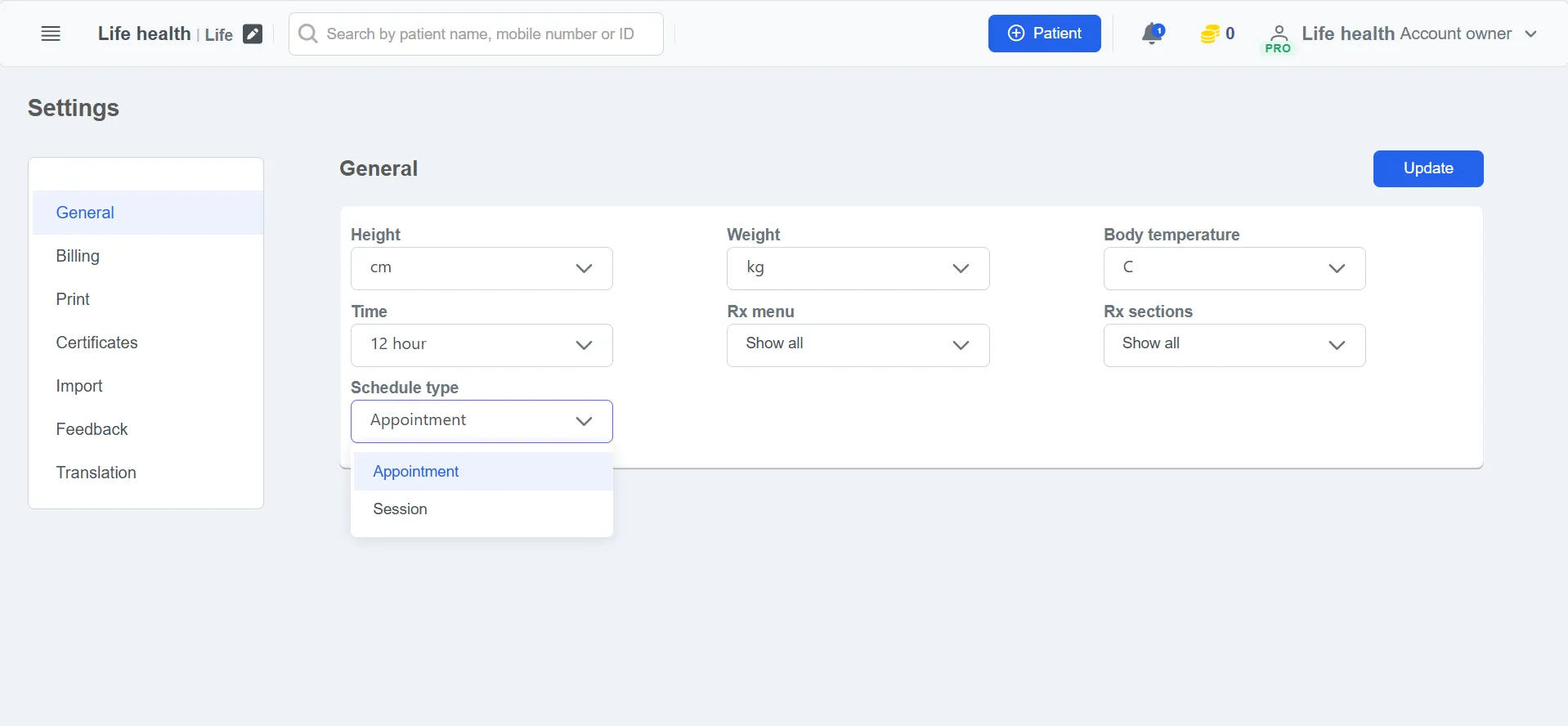 Clinicoz doctor appointment management setting