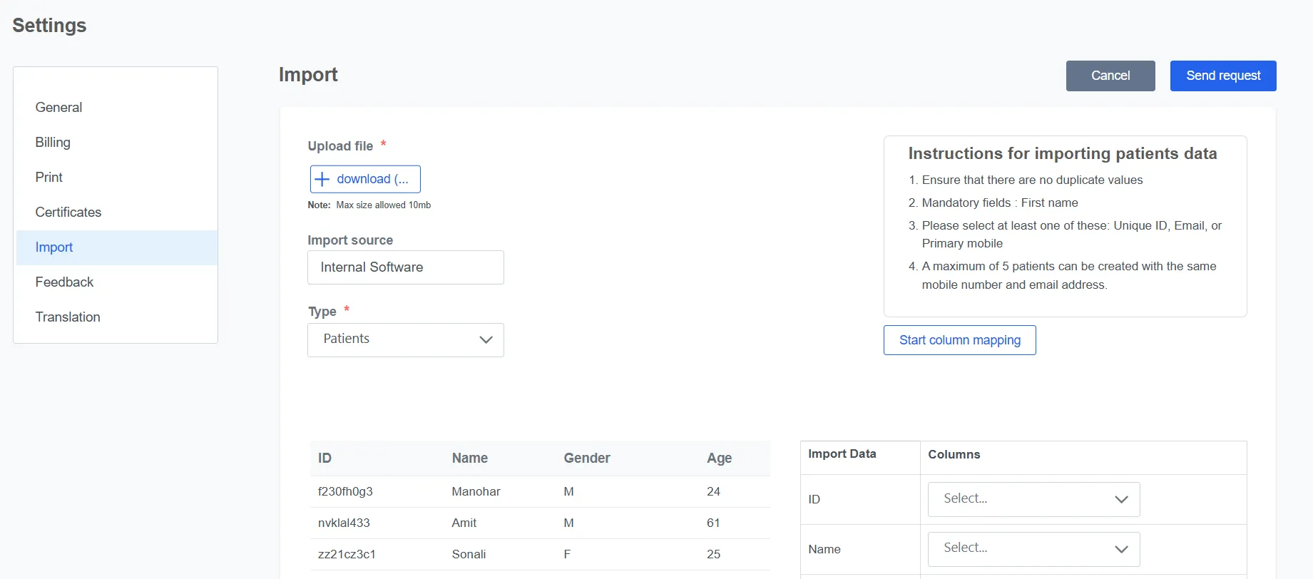 Clinicoz clinic data import