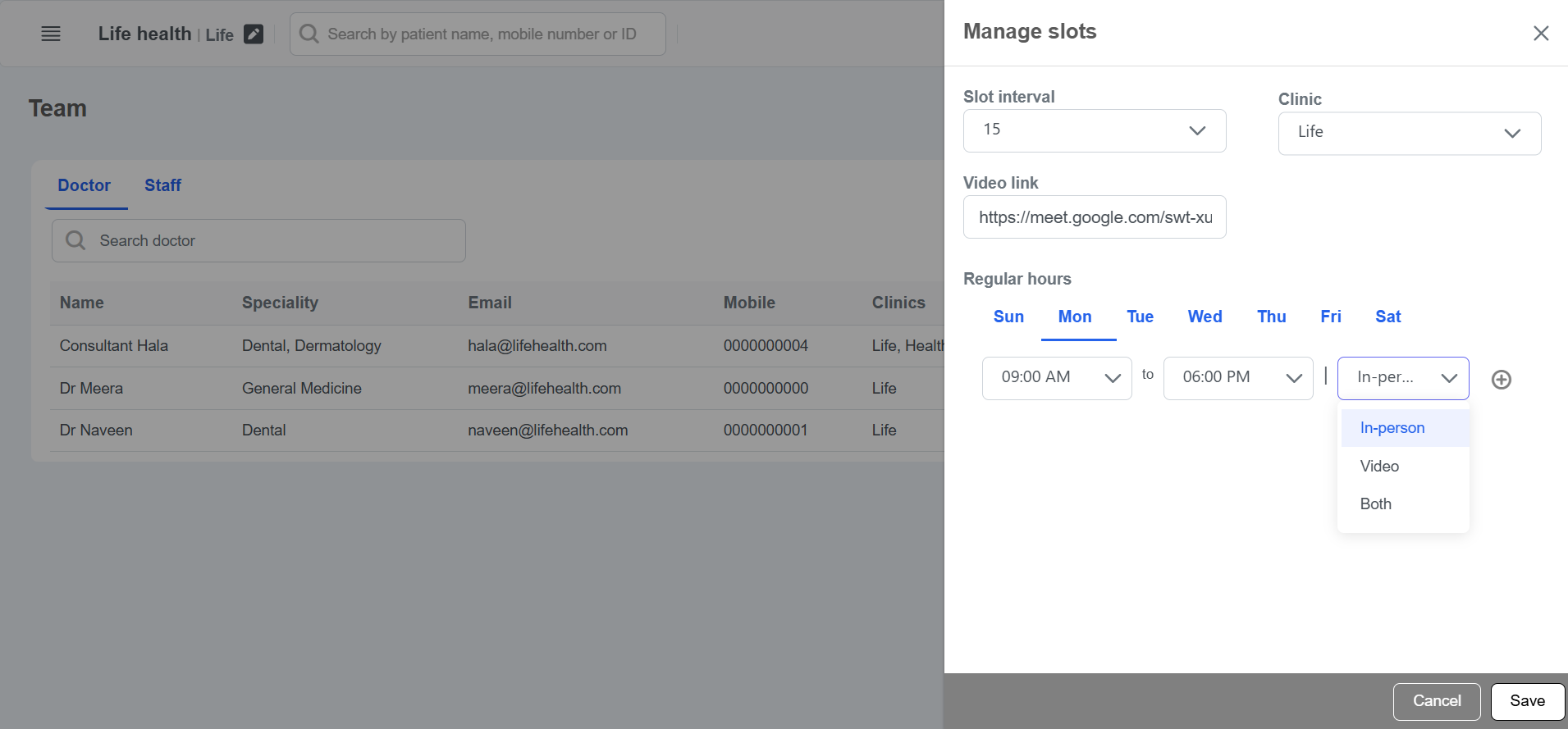 Clinicoz doctor management add availability