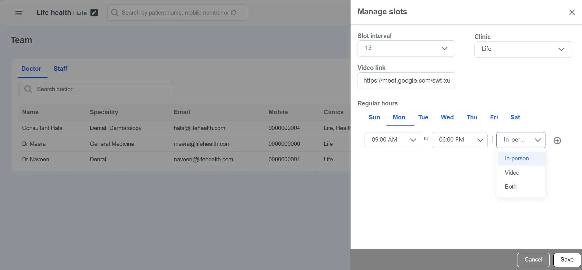 Clinicoz doctor management add availability