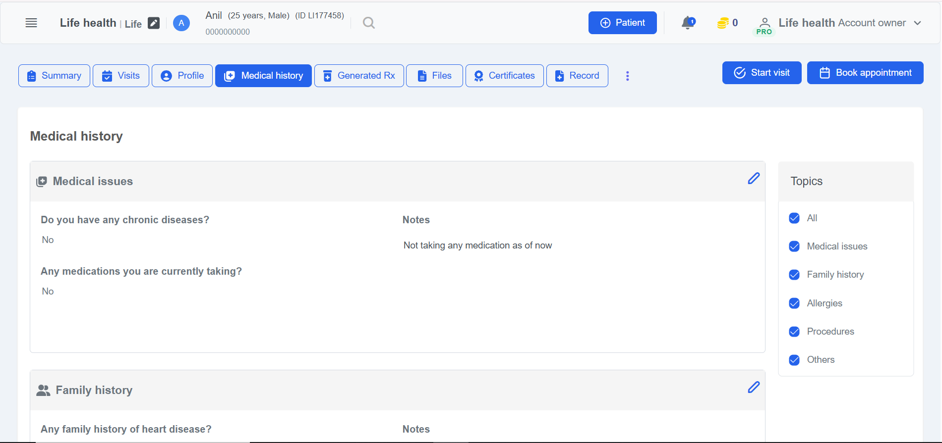 Clinicoz patient medical history