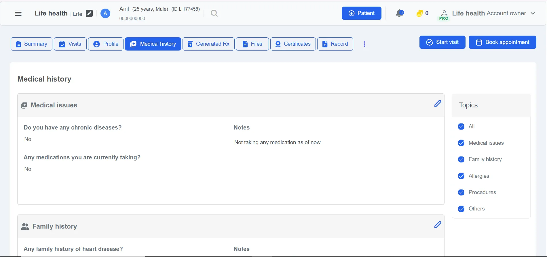 Patient Medical History Management for ent clinic