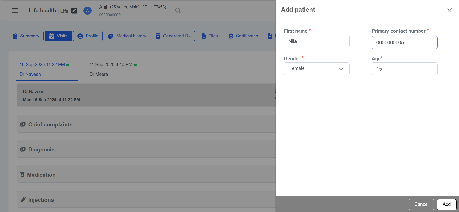 Clinicoz patient management add patient