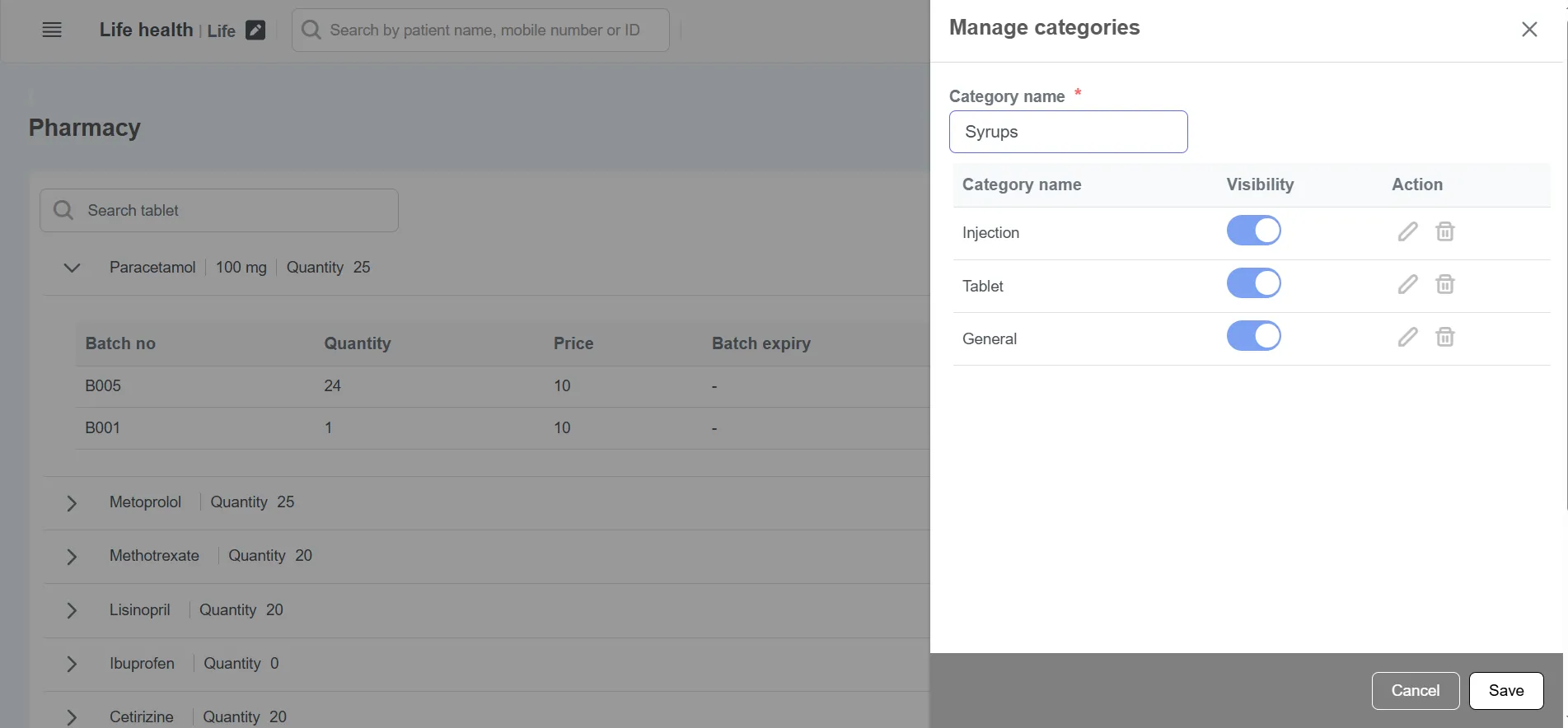 Clinicoz pharmacy and inventory add category