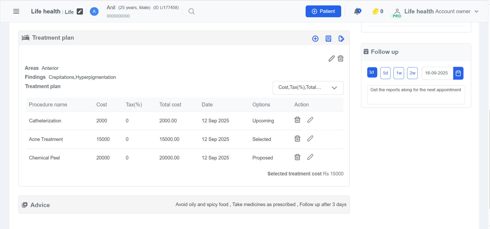 Clinicoz patient treatment plan
