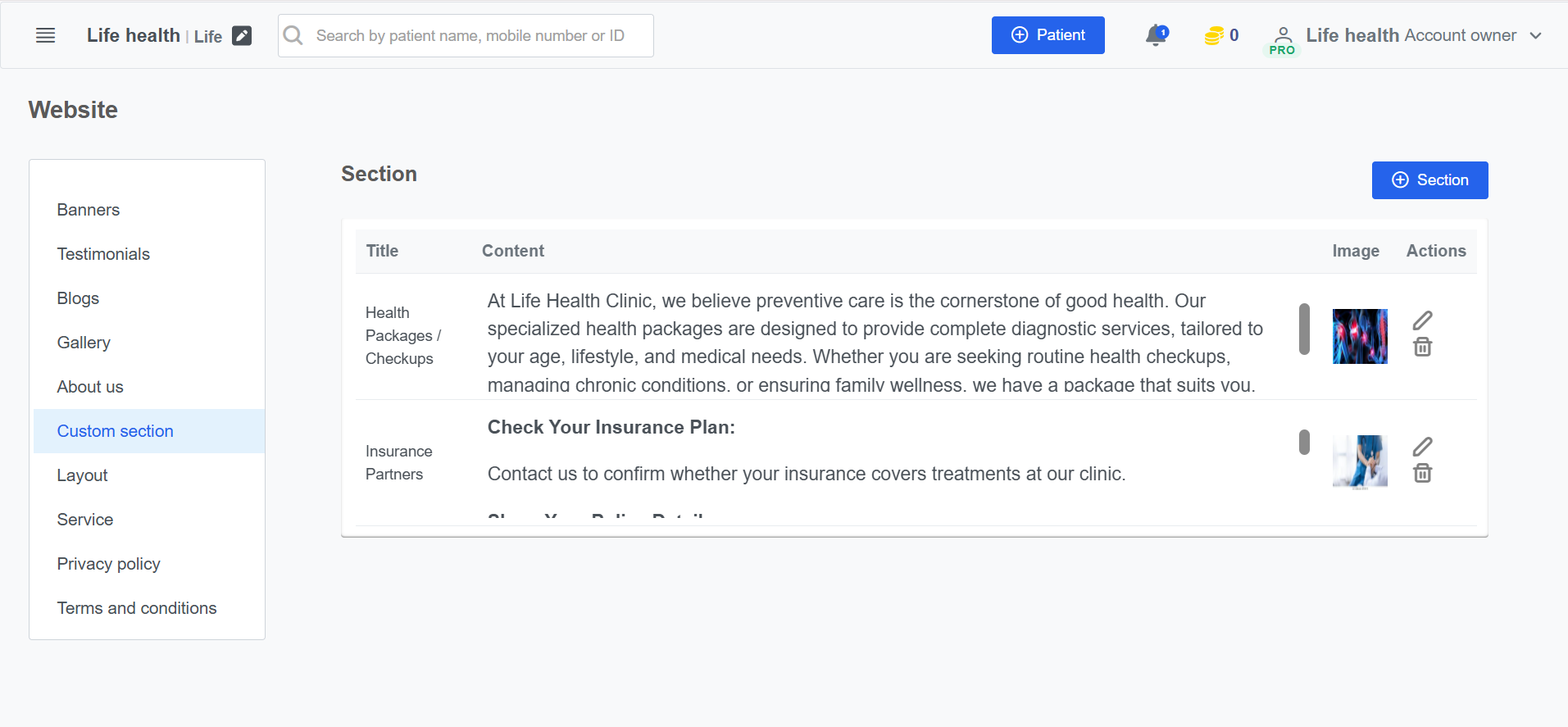 Clinicoz Free clinic website layout